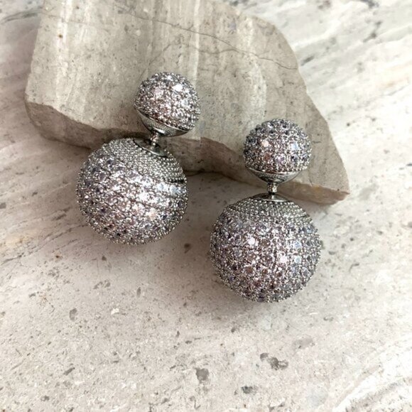 NEW~ Anthropologie Shashi Pavé Double Ball Front-Back Earrings - Picture 7 of 15